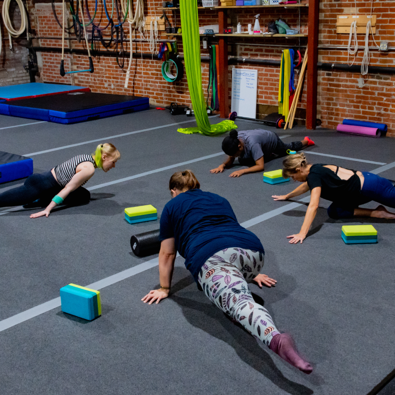 A group of students in a fitness class.